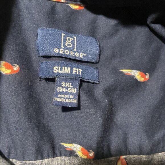 George Shirt Mens 3X ButtonDown Parrots Navy Blue Slim Fit Short Sleeve Vacation - Picture 2 of 6